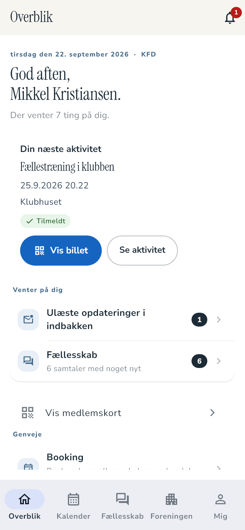 Appens overblik på dansk med eksempeldata